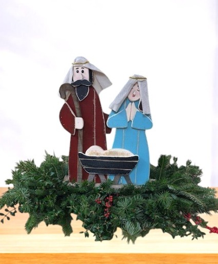 Indoor/Outdoor Large Wintery Nativity Scene Dish Arrangement 