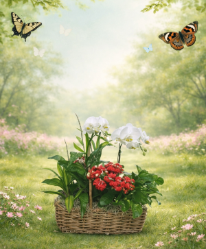 Larger European Garden Green and Blooming Plants