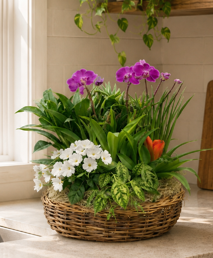 Large European Garden Basket Green and Blooming Plants