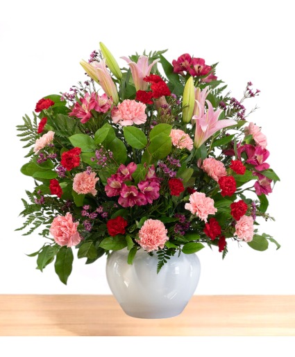 Eternal: Red, White and Pink Urn Styled Arrangement