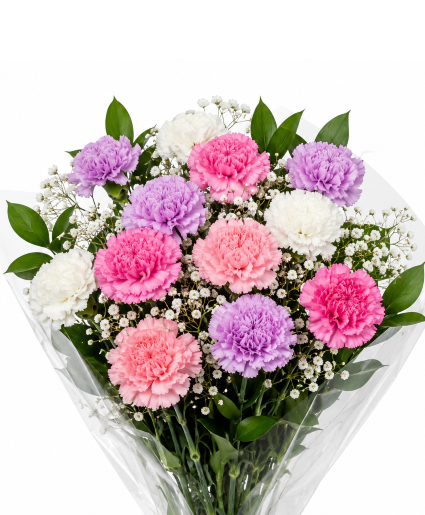 Lavendar Blush Carnations Wrapped Bouquet 