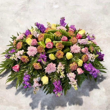 Lavendar Garden Tribute Casket Cover Sympathy Flowers