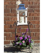 Lavendar Tribute Fresh Floral Stand with Sympathy Lantern