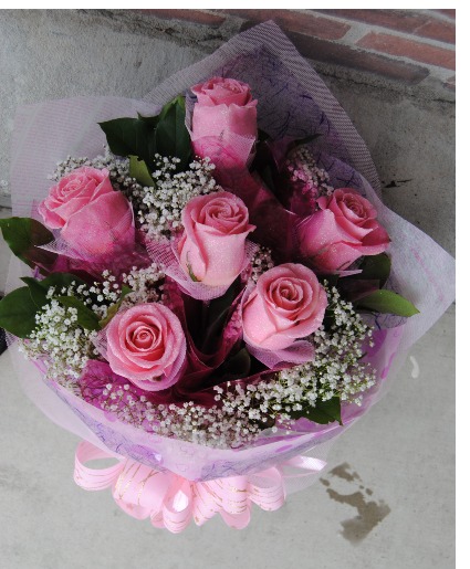 Lavender 1/2 Dozen  Glitter Roses Love w / Vase