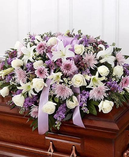 Lavender and White Mixed half casket cover 1800-Flowers