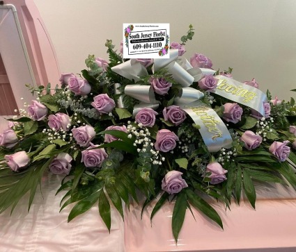 Lavender half couch casket spray Memorial 