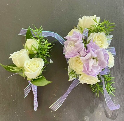 Lavender Kiss Wrist Corsage & Boutonniere Set