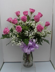 Lavender Long Stem Roses Vase Arrangement