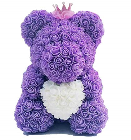 Lavender Rose Bear Hugging White heart 