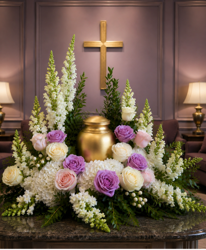 Lavender Skies of Remembrance (Urn Not Included) Call Us for Faster Service & Daily Specials: (915) 303-8500 Text Us to Order Anytime: (915) 505-3708 Your trusted source for Flowers & Delivery in El Paso TX 