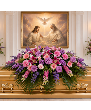 Lavender Skies of Remembrance Casket Spray Call Us for Faster Service & Daily Specials: (915) 303-8500 Text Us to Order Anytime: (915) 505-3708 Your trusted source for Flowers & Delivery in El Paso TX 