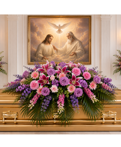 Lavender Skies of Remembrance Casket Spray Call Us for Faster Service & Daily Specials: (915) 303-8500 Text Us to Order Anytime: (915) 505-3708 Your trusted source for Flowers & Delivery in El Paso TX 