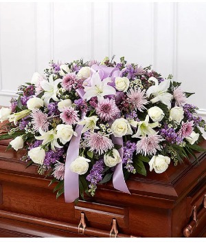 Lavender & White Mixed Half Casket Cover 