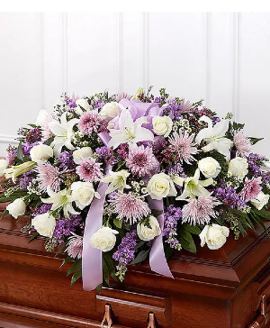 Lavender & White Mixed Half Casket Cover 