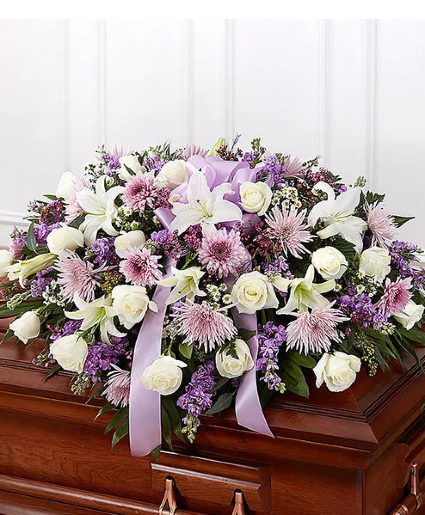 Lavender & White Mixed Half Casket Cover 
