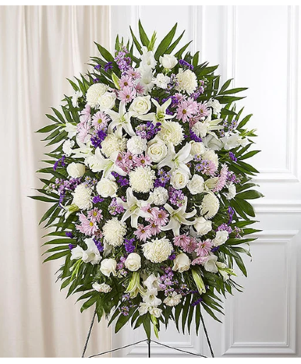 Medium Lavender & White Sympathy  Standing Spray