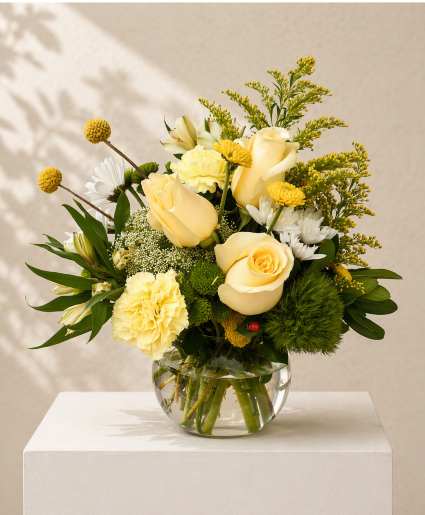 Lemon Drop Bubble Bowl Vase Arrangement 