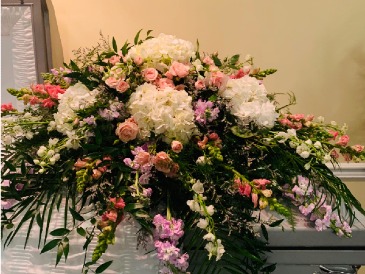 Light and Airy  casket spray in Jasper, AL | The Rustic Rose Flowers and Gifts