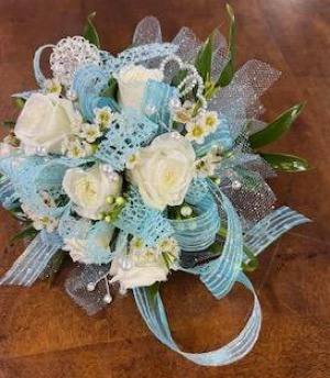 Light blue and white bling wristlet 