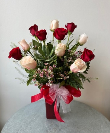 Light Pink and Red Dozen Roses   in La Grande, OR | FITZGERALD FLOWERS