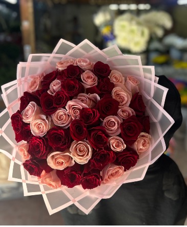 LIGHT PINK AND RED ROSES BUCHON in Montebello, CA | ALTADENA FLORIST