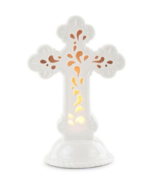 Lighted Ceramic Cross Arrangement