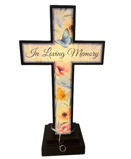 Lighted "In Loveing Memory" Cross Cross