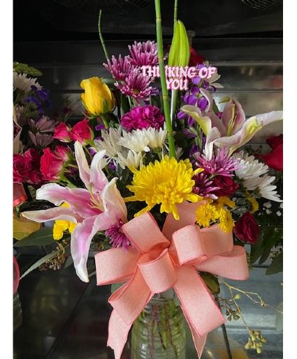 Lillies Mixed Glass vase arrangement