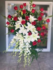 Lily and Rose Tribute Spray Funeral Standing Spray