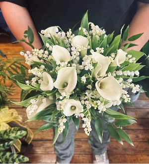 LILY OF THE VALLEY AND WHITE CALLAS BRIDAL BOUQUET