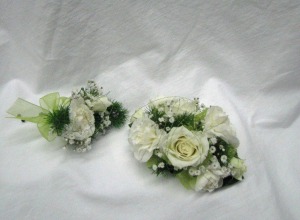 Lime and White Wristlet Boutonniere Prom Wristlet and Boutonniere