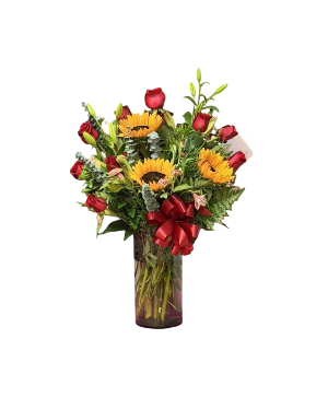 Linda Red roses and sunflowers 