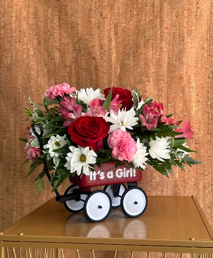 BABY'S FIRST WAGON FLOWER ARRANGEMENT