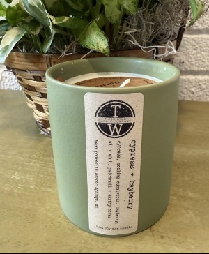 Locally made Thicc Wicc Cypress & Bayberry Candle 