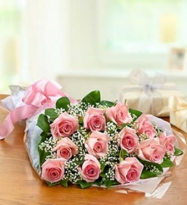 long stemmed  Premium pink roses hand-tied Bouquet  in Clifton, NJ | Days Gone By Florist