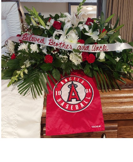 LOS ANGELES ANGEL RED CASKET SPRAY SYMPATHY