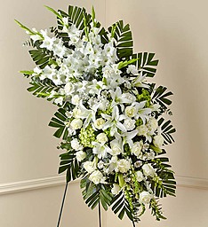 Love and Peace in Memory Contemporary Rose and Lilly Standing Spray