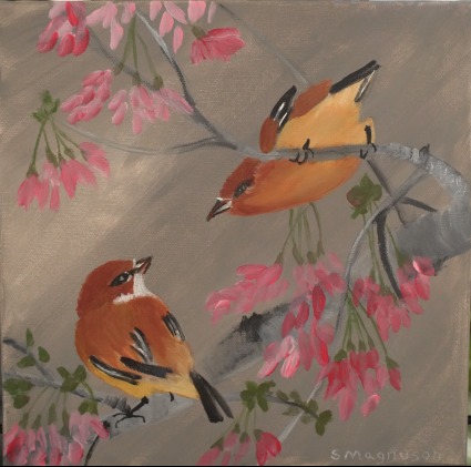 Cedar Wax Wings  Acrylic on Canvas