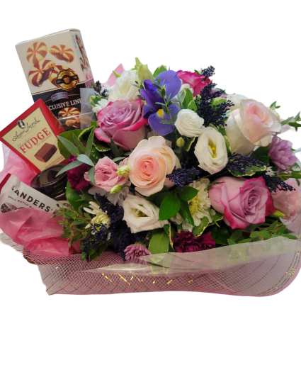 Love Blooms , Sweets and Treats gbn Gift Basket