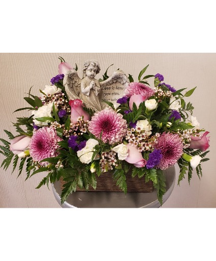 Love Is How You Earn Your Wings Fresh Flowers with Keepsake Angel
