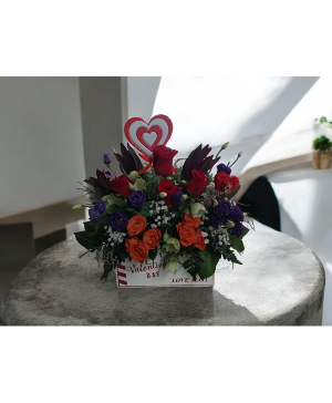 Love mail Wooden container arrangment