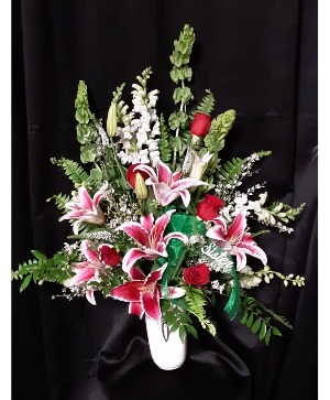 Love of Lilies cross vase arrangement