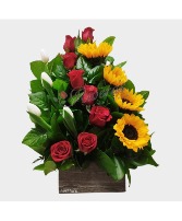 Love with sunflowers and red roses 