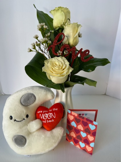 Love You to The Moon & Back  Bud Vase, Stuffy and Card Package 