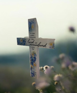 Loved & Remembered Floral Solar Cross Yard Stake 