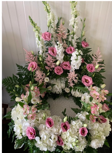 Lovely in Pink Full Wreath with taller backdrop