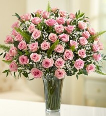 Elegance in Pink, 48 Roses Magnificent  Pink Roses with Luxe Foliage
