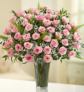 Elegance in Pink, 48 Roses Magnificent  Pink Roses with Luxe Foliage