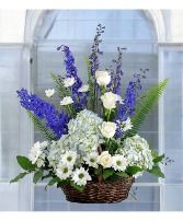 Loving: Blue and White Basket Arrangement
