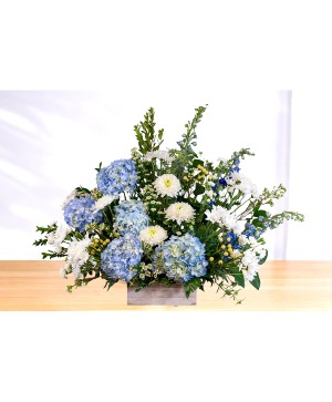 Loving: Blue, Green and White  Large Wooden Box Arrangement